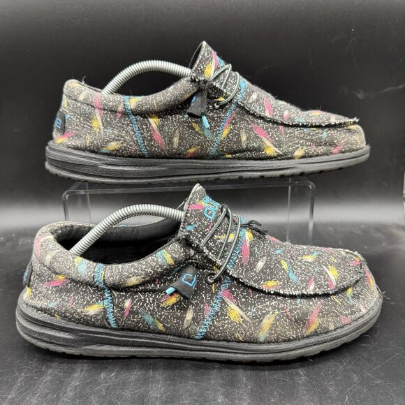 Hey Dude Mens Wally TRI 112504702 Black Printed Slip-On Loafer Shoes Size 12 - Picture 1 of 8